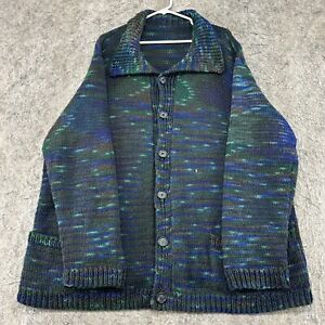 VINTAGE Sweater Womens 2XL Green Multicolor Button Down Cotton Knit Cardigan 90s