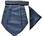 Blue black  Men Silk Cravat+POCKET SQUARE Scarf Ascot Tie PARTY-PRE STITCHED