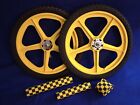1979 Skyway Tuff Mags Yellow Wheelset & Black Tires + Flite Pads Old School BMX