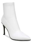 BAR III Womens White Stretch Beaded Melanay Pointed Toe Stiletto Booties 8.5 M