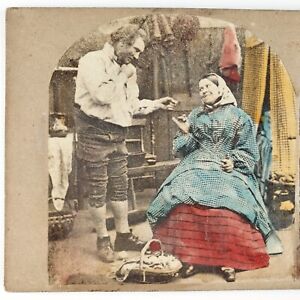 Happy Married Couple Tinted Stereoview c1860 Family Life Antique Photo A2632