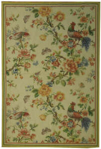 4' x 6'  Needlepoint Flat Weave Rug Rooster Birds trees #PIX-20686