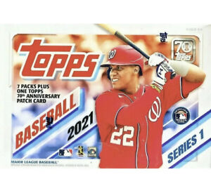 2021 Topps Series 1 Baseball Exclusive Blaster Box 70th Anniversary Pack Relic