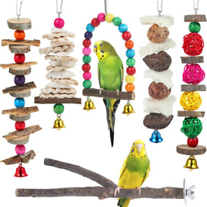 Bird Perch Bird Toys Parakeet Toys,6 Pack Bird Cage Accessories Wooden Chew Toys