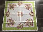 Vintage MCM Cotton Floral Card Table Cloth 47” X 49” Chartreuse Green & Dark Red
