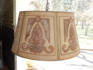 ANTIQUE ARTS AND CRAFTS METAL SCREEN SHADE CEILING LIGHT CA. 1920