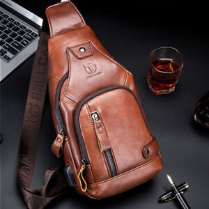 Men's Sling Backpack,100% Genuine Leather Chest bag Crossbody Bag Shoulder Bag
