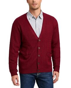 Kallspin Mens Cardigan Sweater Wool Blend Cable Knit V Neck Buttons Cardigan