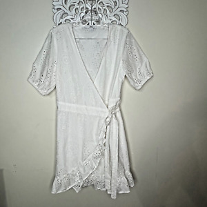 New Listingfind. Made in India Women's 16 White Eyelet Wrap Dress Coverup Short Sleeves