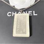 Chanel Authentic Necklace Pendant Logo Shell Plate Silver Plated Storage Bag