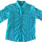 Scully Womens Shirt Large Turquoise Blue Pearl Snap Lace Ruffle Accents