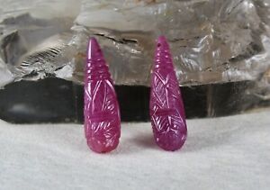 OLD NATURAL UNTREATED RUBY CARVED DROPS PAIR 37.58 CARATS GEMSTONE FOR EARRING