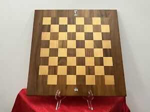 🔵 Vtg 18x18 Drueke #62 Double Sided Walnut Birch Wooden Chess & Checkers Board