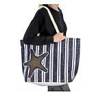 Striped Canvas Tote Shoulder Bag Rope Starfish Nautical Beach Navy Blue White
