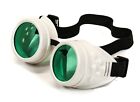 Steampunk Motorcycle Flying White Goggles Green Lens  Vintage Pilot Biker Goth