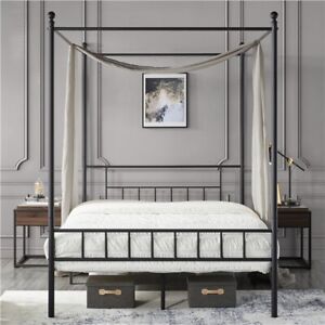 Metal Canopy Bed Frame With Headboard/Footboard Four-poster Bed Twin/Full/Queen