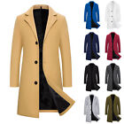 Mens Wool Coat Winter Trench Coats Outwear Overcoat Long Sleeve Button Up Jacket