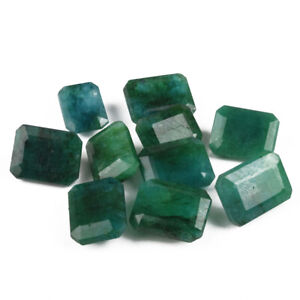 Natural Faceted Green Emerald Cut Loose Gemstones Wholesale Lot 100 Ct./ 10