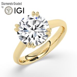 Round Solitaire 18K Yellow Gold Engagement Ring,4.00 ct, Lab-grown IGI Certified