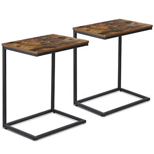 2pcs Rustic Brown C-shaped End Table Sofa Side Table 13.8 X 21.7 X 26
