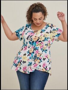Torrid 2 Top Babydoll Tiered Rayon Tie Front Plus Size 2X Boho Short Sleeve