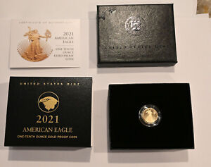 2021 W 1/10 oz Proof Gold Eagle  American Eagle Tenth Ounce G$5 Type 2 T-2