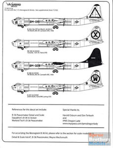 WBD72002 1:72 Warbird Decals - B-36 RB-36 Peacemaker #72002