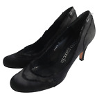 Pedro Garcia high heels size 7 37 black satin fringe slim heel pump round toe