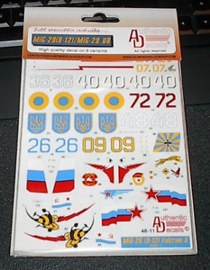 1/48 DECALS- AUTHENTIC DECALS 48-11 MiG-29(9-12)A/ MiG-29UB FULCRUM MANY OPTIONS