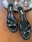 PRADA Black Leather Studded Straps Kitten Heels Sandals Mules Shoes 37.5/7.5