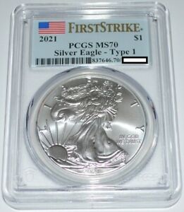 2021 FIRST STRIKE SILVER AMERICAN EAGLE DOLLAR TYPE 1 MS70 PCGS