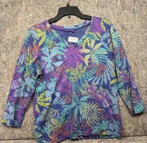 Fresh Produce Top Floral Long Sleeve Floral Lightweight Cotton M USA Made