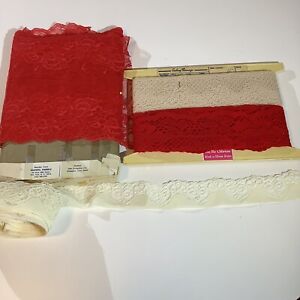Vintage Lot Red Lace and Trim, Ecru Lace For Sewing, Crafting, Creating