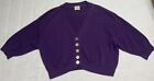 Tarazzia Purple Knit Cardigan Crop Sweater Womens Large Button Up 100% Cotton