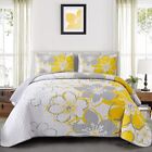 New ListingLuxudecor Floral Quilt Set Queen Size 3 Pieces Yellow Flower Bedspread with P...