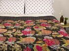 Embroidery Kantha Quilt Bedspread Floral Cotton Multicoloured Boho Gypsy Blanket