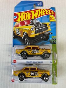 PAIR of 2023 Hot Wheels Yellow '55 Chevy Bel Air Gasser #110/250,HW Gassers #1/5