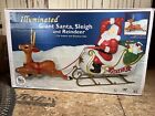 Vintage Blow Mold Christmas Santa Sleigh Reindeer General Foam NOS in Box 72”
