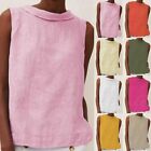 US Womens Cotton Linen Sleeveless Tank Top Vest Ladies Loose T-Shirt Cami Blouse