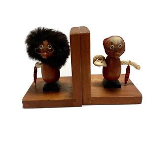 Vintage Wooden Bookends Scandinavian Gonk Troll Tomte Gnome Hans Bolling Style