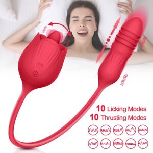 Rose Clit G-spot Vibrator Oral Licking Thrusting Dildo Bullet Sex Toys for Women