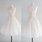 Vintage Wedding Dresses Tea Length Short Sleeves 1950s A Line Retro Bridal Gowns