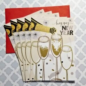 Happy New Year Greeting Cards Set of 5 Champagne General Anyone + Envelopes