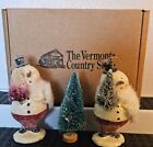 Set Of 3 VERMONT COUNTRY STORE 2 Snowman & Bottle Brush Tree Ornaments Figures