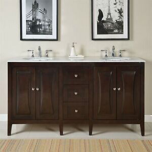 68-inch Marble Stone Counter Top Bathroom Vanity Double Sink Cabinet 0269W