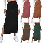 Women's Ribbed Knit Bodycon Maxi Skirt High Waisted Side Slit Pencil Long Skirts