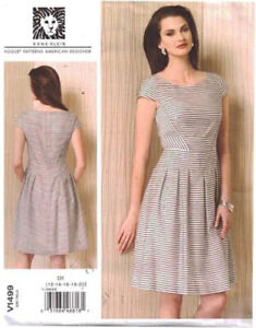 Vogue Sewing Pattern V1499 Anne Klein Dress Lined Cap Sleeve Pleated Size 12-20