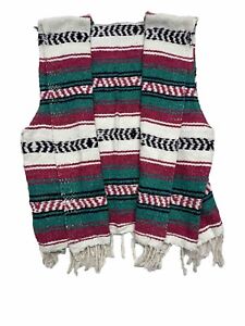 Mexican Poncho Vest Colorful Blanket  Fringe Edges Western Drug Rug Festival
