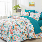 Boho Comforter Set Queen - 7 Pieces Bed in a Bag Floral Medallions Design, Bohem