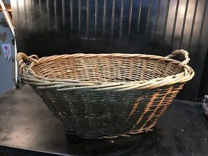 ANTIQUE 1900s Wicker Rattan Oval Clothes Laundry Wash Basket  Handles 29”x22